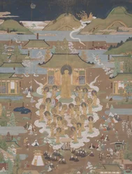Mandala del Tempio Taima: Amida accoglie Chūjōhime nel Paradiso Occidentale